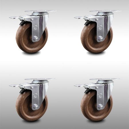 Service Caster 5 Inch SS High Temp Glass Filled Nylon Top Plate Caster Set Total Lock Brake SCC SCC-SSTTL20S514-GFNSHT-4